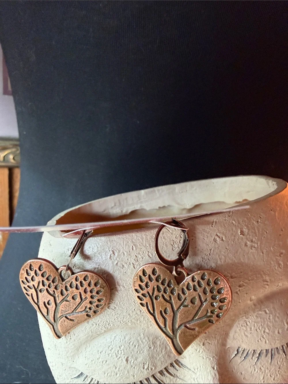 Heart Tree Dangle Earrings in Rose Gold Tone